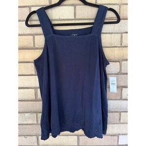 Loft Outlet Navy Blue Eyelet Scalloped Hem Tank Top Size Medium Petite NWT